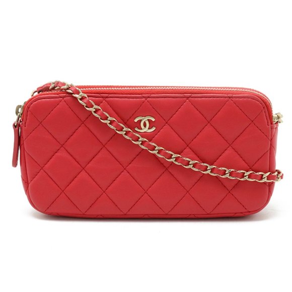 CHANEL Handbags - Authentic Chanel Classic Red Lambskin Leather Quilted Wallet on Chain Crossbody